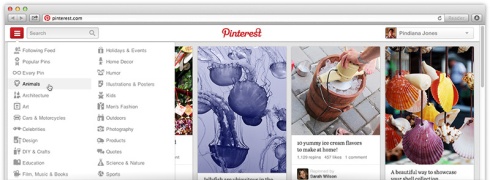 Novo design do menu Pinterest